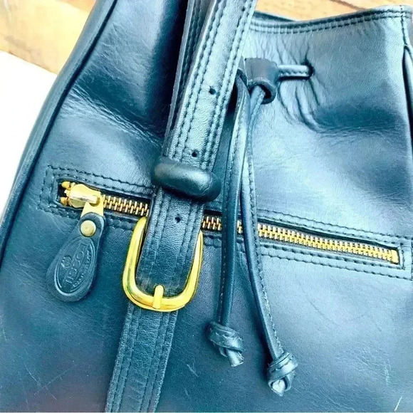 Vintage 90’s Y2K Navy Fossil Leather Drawstring Purse - Picture 5 of 8